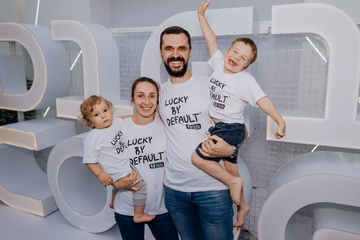 smiling family with children