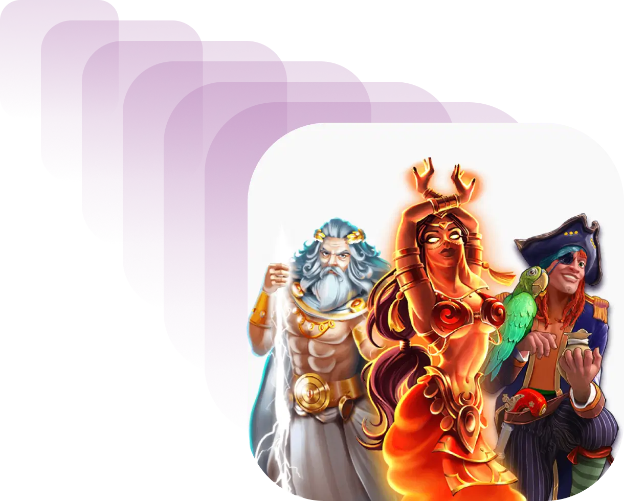 game characters within rounded white rectangle