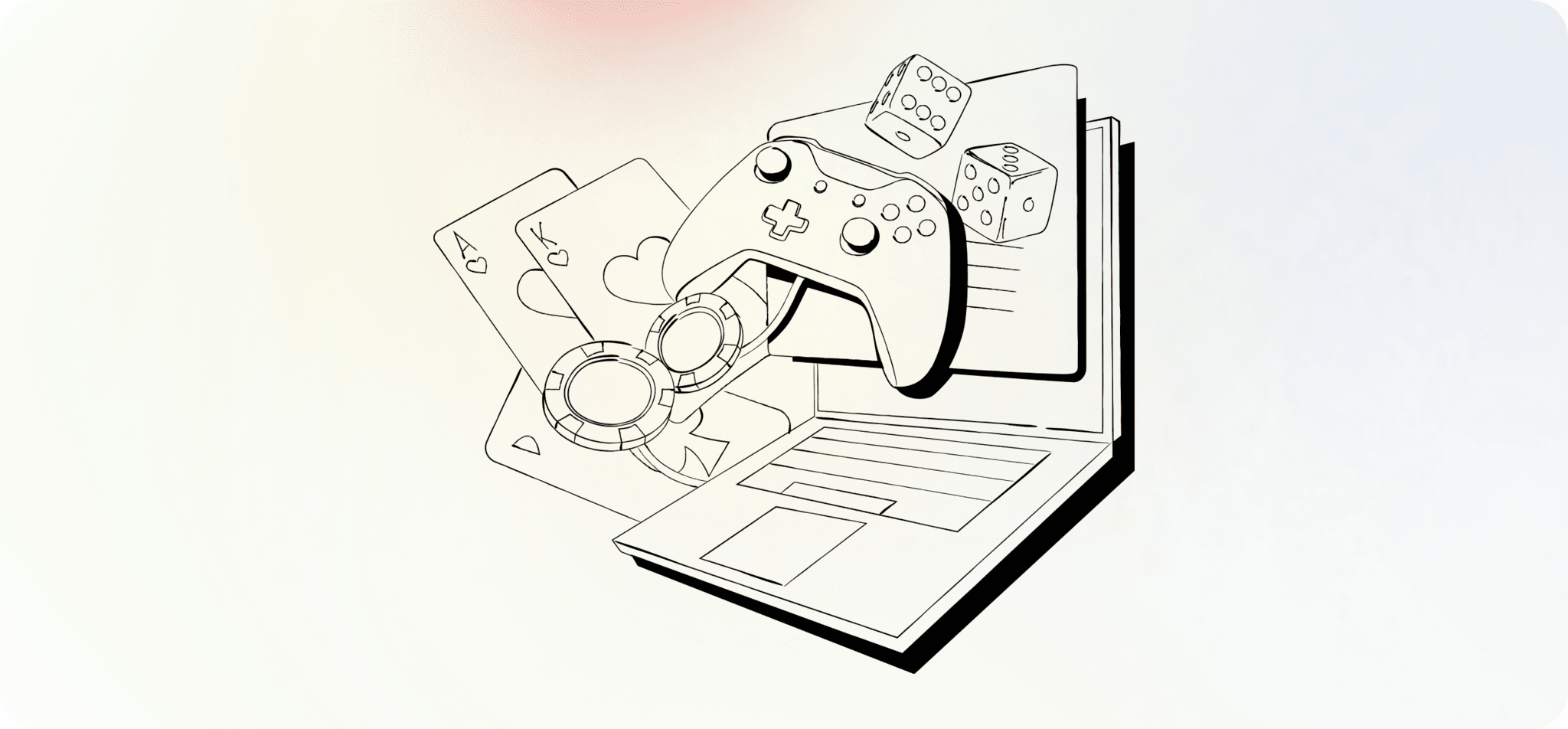 banner image with laptop, gamepad and cards