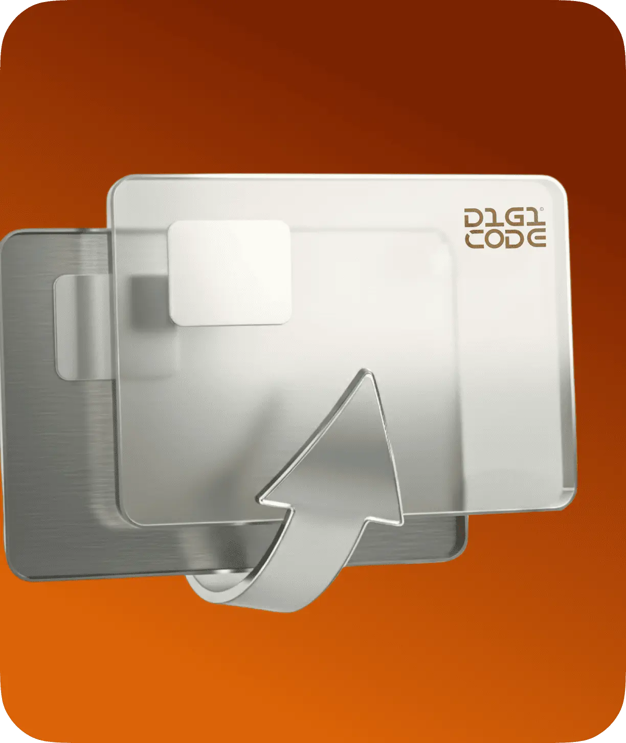 metal and glass rectangles with an arrow