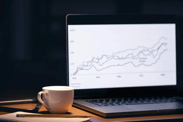 payment_page_grid2 notebook, cup and laptop with chart on the screen