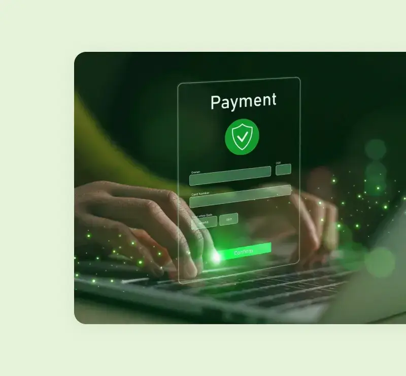 light green background, laptop and transparent message window with green highlights