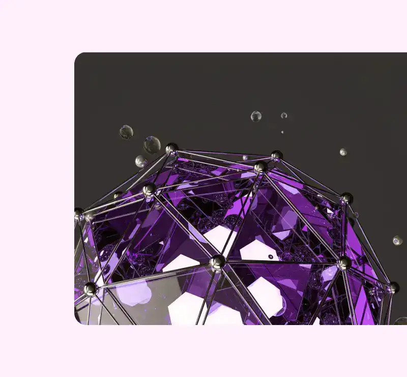 pink background with deltahedron with glass purple faces